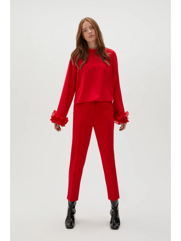 Moodo Rdeče ravne hlače s pasom Moodo