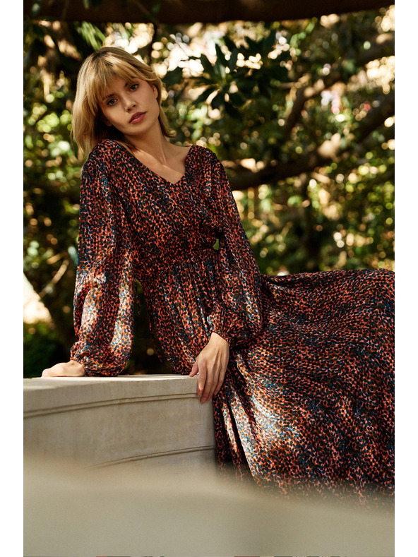 Moodo Oranžno-rjava ženska vzorčasta obleka Moodo