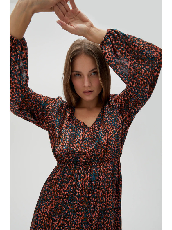 Moodo Oranžno-rjava ženska vzorčasta obleka Moodo