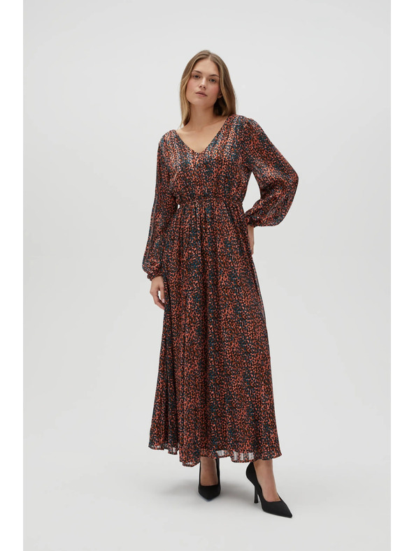 Moodo Oranžno-rjava ženska vzorčasta obleka Moodo