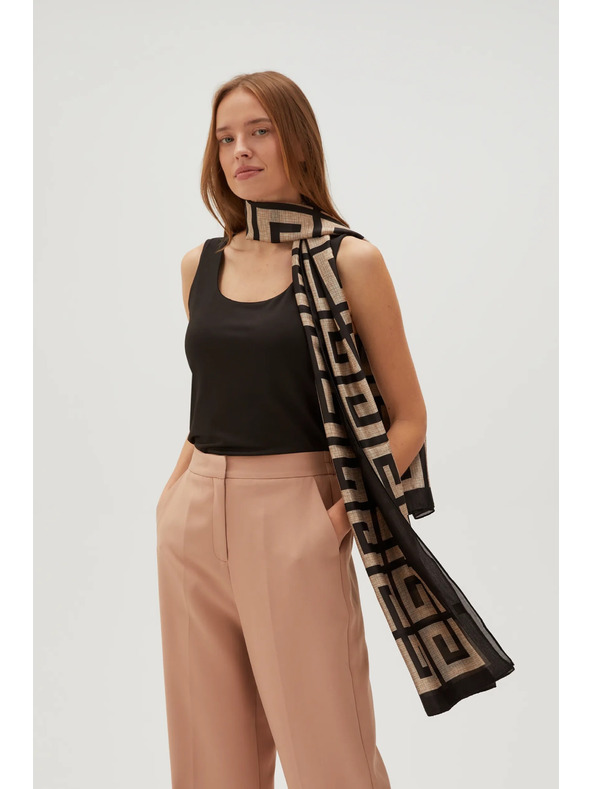 Moodo bež in črn ženski vzorčast šal Moodo