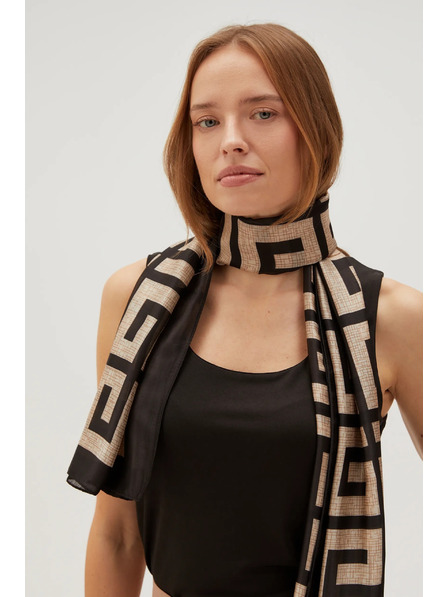 Moodo bež in črn ženski vzorčast šal Moodo