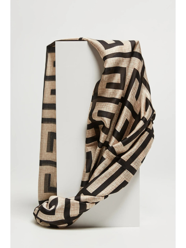 Moodo bež in črn ženski vzorčast šal Moodo