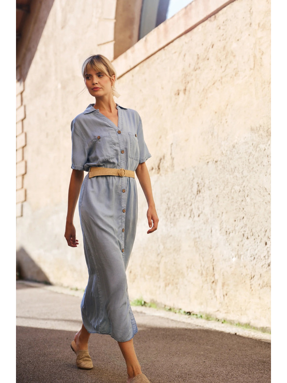 Moodo Modra ženska srajčna obleka Moodo