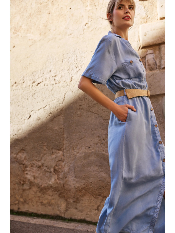 Moodo Modra ženska srajčna obleka Moodo