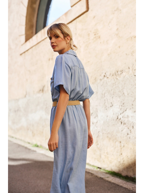 Moodo Modra ženska srajčna obleka Moodo