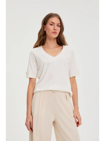 Moodo Bela bluza z V-izrezom Moodo