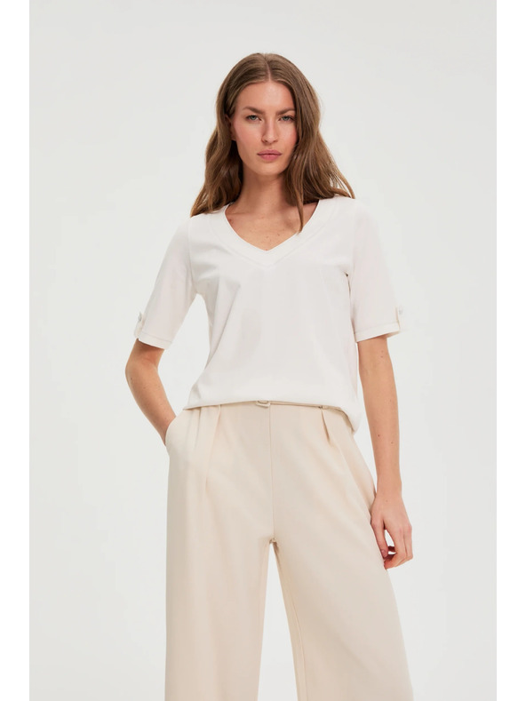 Moodo Bela bluza z V-izrezom Moodo