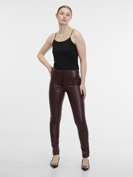 Orsay Vinsko rdeče ženske hlače iz umetnega usnja ORSAY