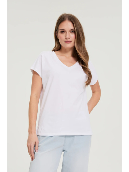 Moodo Bombažna majica z V izrezom bela Moodo