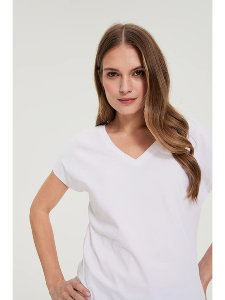Moodo Bombažna majica z V izrezom bela Moodo