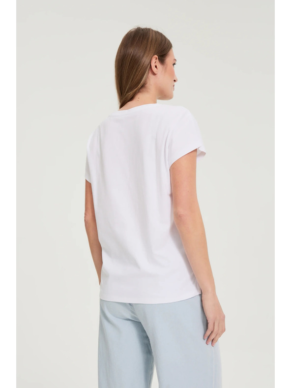 Moodo Bombažna majica z V izrezom bela Moodo