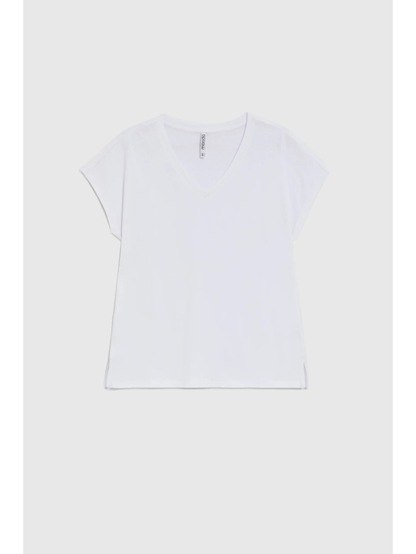 Moodo Bombažna majica z V izrezom bela Moodo