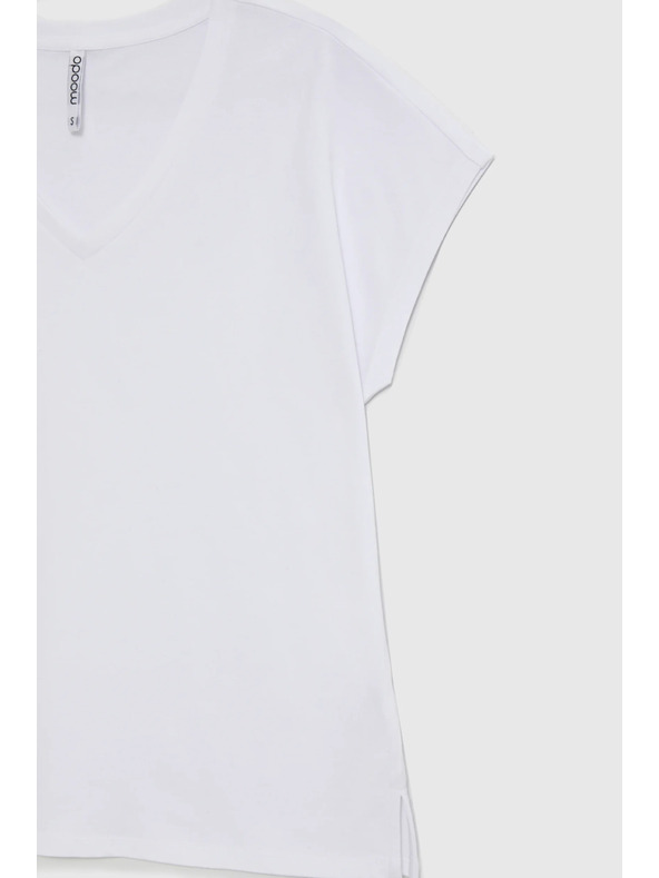 Moodo Bombažna majica z V izrezom bela Moodo