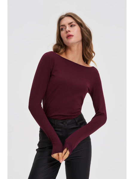 Moodo Prilegajoča bluza z dolgimi rokavi vinjena Moodo