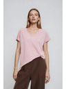 Moodo Bombažna majica z V izrezom svetlo rožnata Moodo