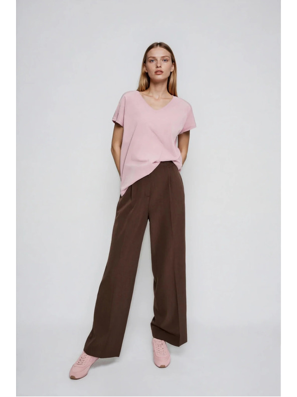 Moodo Bombažna majica z V izrezom svetlo rožnata Moodo