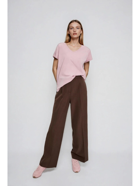 Moodo Bombažna majica z V izrezom svetlo rožnata Moodo