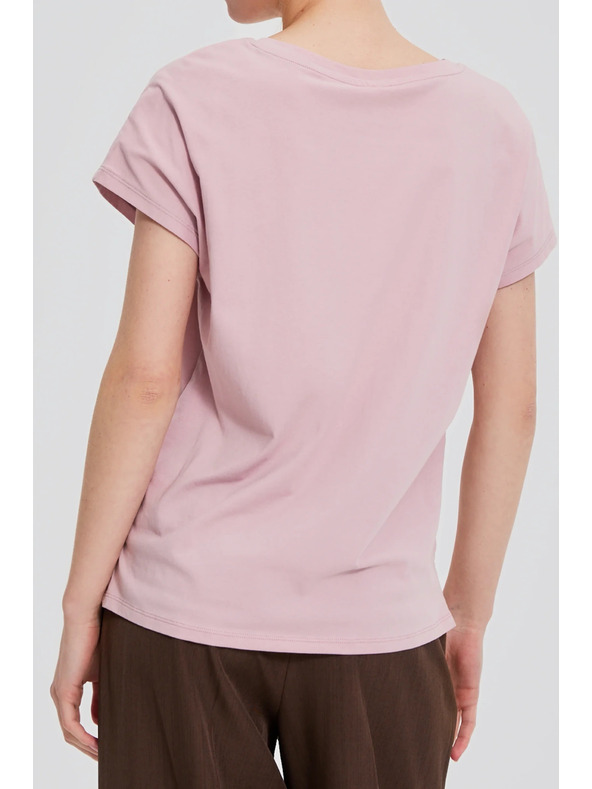 Moodo Bombažna majica z V izrezom svetlo rožnata Moodo