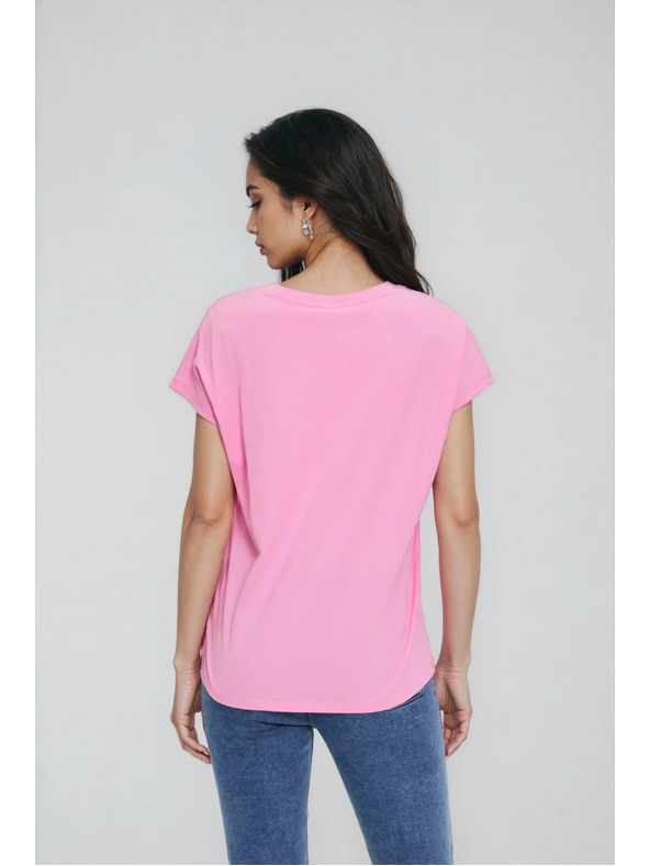 Moodo Bombažna majica z V izrezom rožnata Moodo