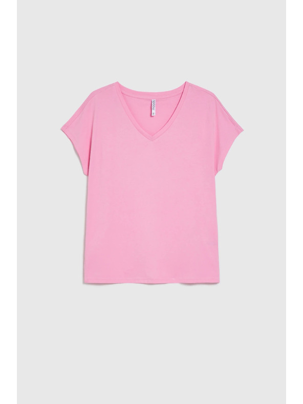 Moodo Bombažna majica z V izrezom rožnata Moodo