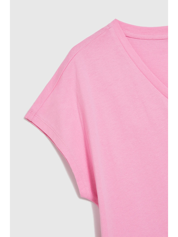 Moodo Bombažna majica z V izrezom rožnata Moodo