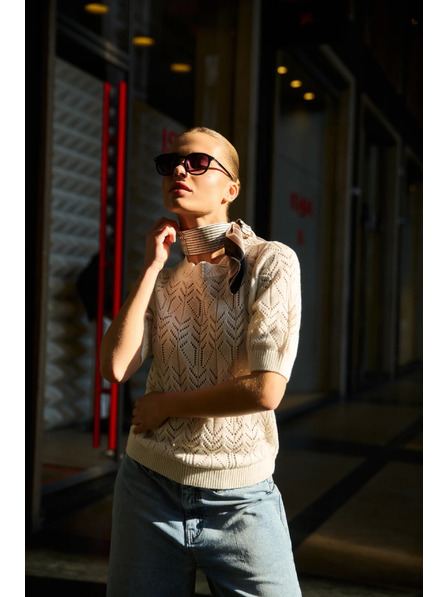 Moodo Azurni pulover peščene barve Moodo