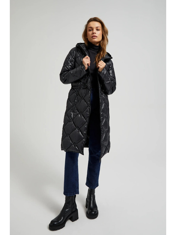 Moodo Prešita jakna z vrvjo za zatezanje črne barve Moodo