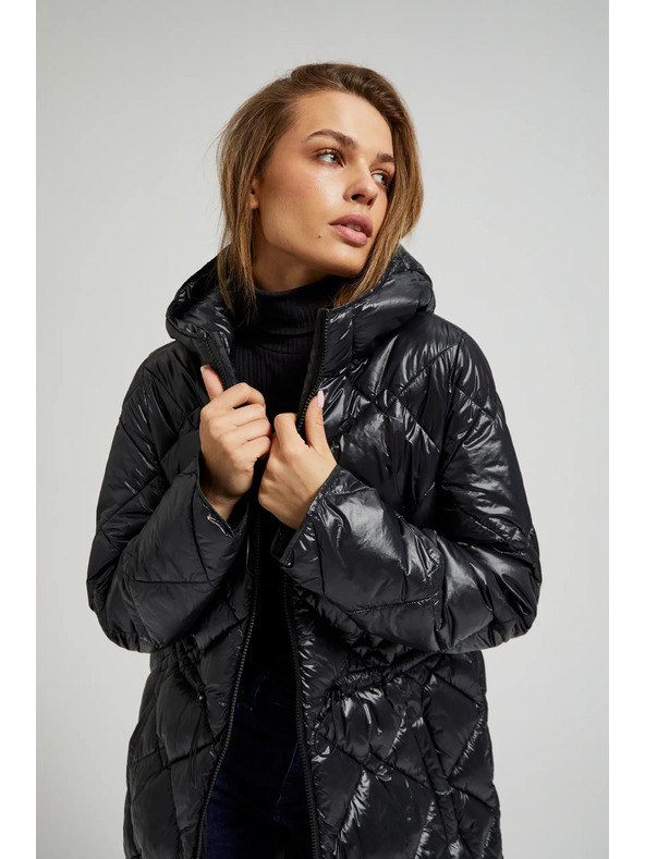 Moodo Prešita jakna z vrvjo za zatezanje črne barve Moodo