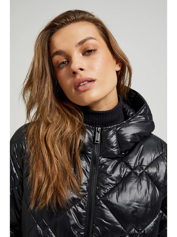 Moodo Prešita jakna z vrvjo za zatezanje črne barve Moodo