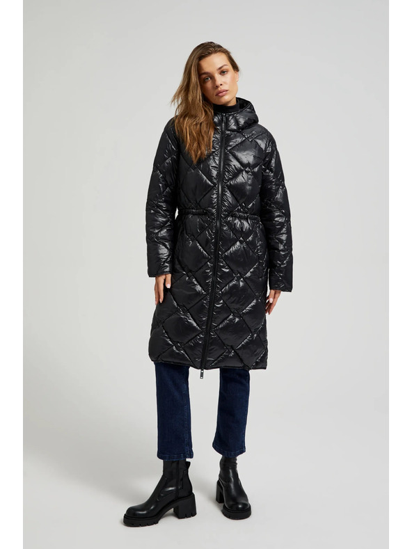 Moodo Prešita jakna z vrvjo za zatezanje črne barve Moodo