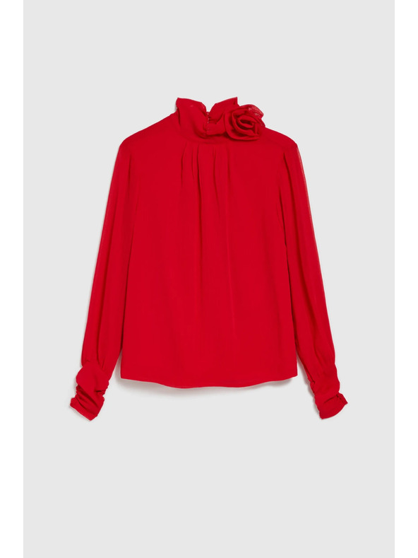 Moodo Elegantna srajca z okrasno vrtnico rdeče barve Moodo