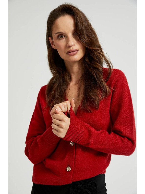 Moodo Kardigan z gumbi v obliki vrtnice rdeče barve Moodo
