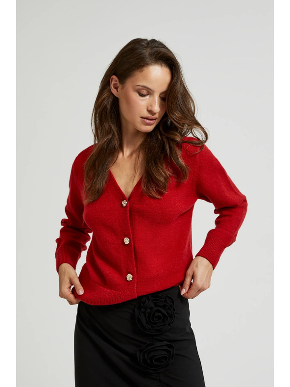 Moodo Kardigan z gumbi v obliki vrtnice rdeče barve Moodo