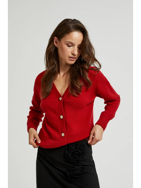 Moodo Kardigan z gumbi v obliki vrtnice rdeče barve Moodo