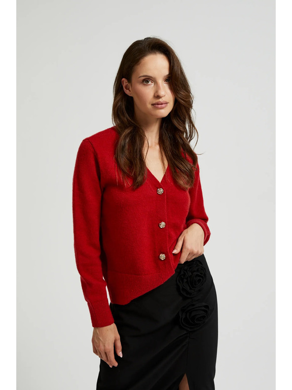 Moodo Kardigan z gumbi v obliki vrtnice rdeče barve Moodo