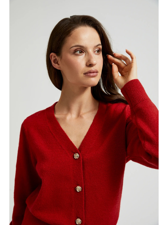 Moodo Kardigan z gumbi v obliki vrtnice rdeče barve Moodo