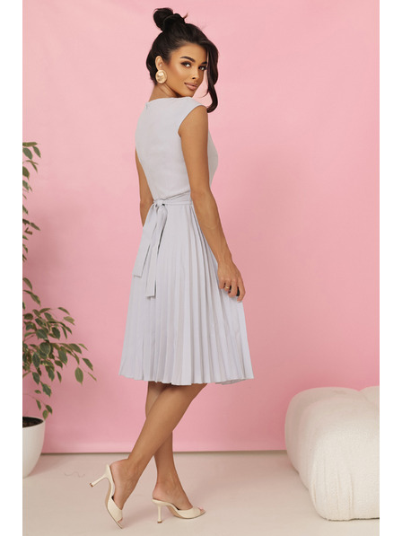 numoco LILA nagubane šaty s kratkimi rokavi in pasom - sive