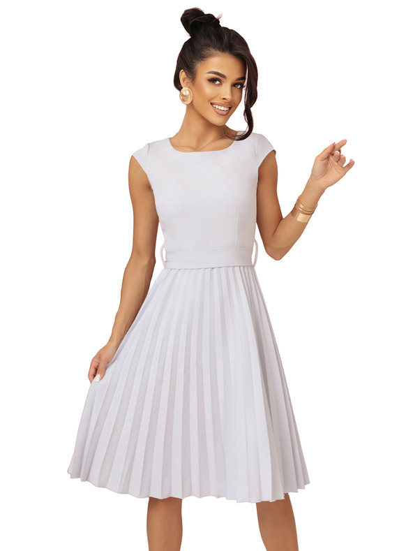 numoco LILA nagubane šaty s kratkimi rokavi in pasom - sive