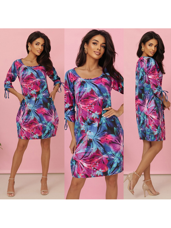 numoco Udobne oversized obleke z vezavo na rokavih - barvno cvetje