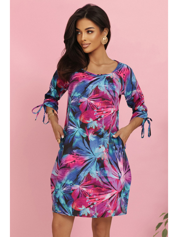 numoco Udobne oversized obleke z vezavo na rokavih - barvno cvetje