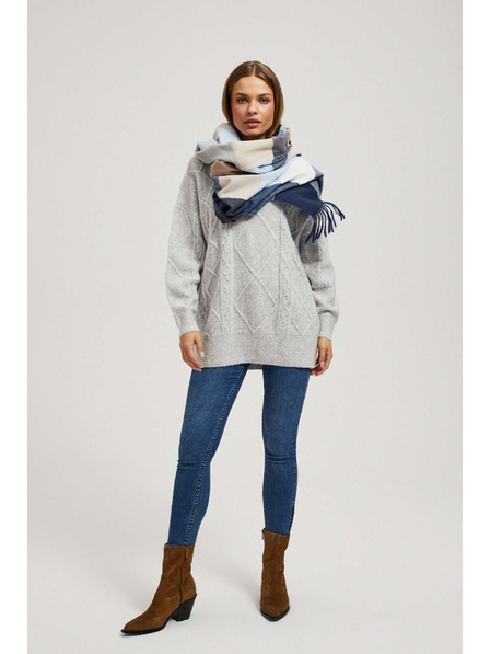 Moodo Temno modra šala s kvadratnim vzorcem in resicami Moodo