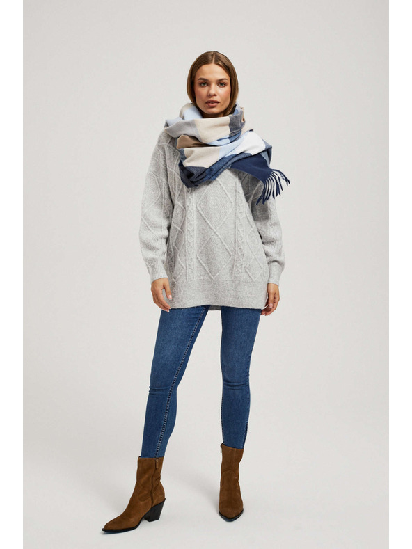 Moodo Temno modra šala s kvadratnim vzorcem in resicami Moodo