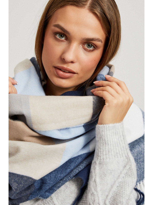 Moodo Temno modra šala s kvadratnim vzorcem in resicami Moodo