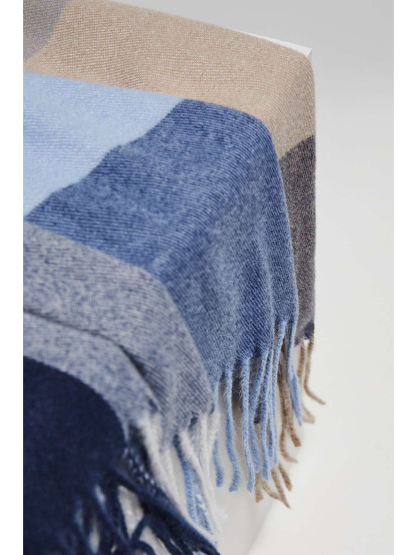 Moodo Temno modra šala s kvadratnim vzorcem in resicami Moodo