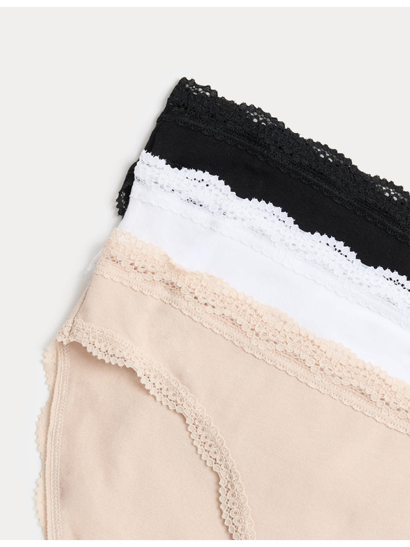Marks & Spencer Bombažne bikini spodnjice s čipko, komplet 3 kosov Marks & Spencer bež