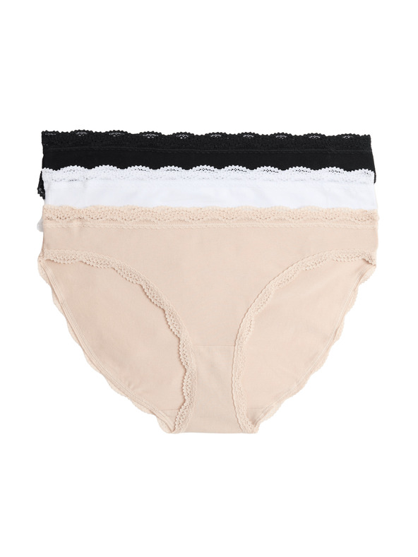 Marks & Spencer Bombažne bikini spodnjice s čipko, komplet 3 kosov Marks & Spencer bež