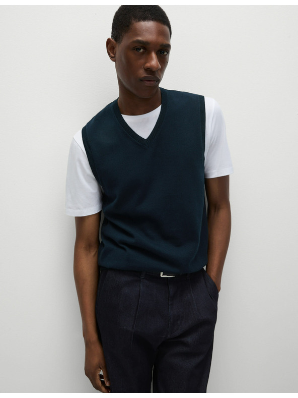 Marks & Spencer Marks & Spencer pulover iz čistega bombaža brez rokavov mornarsko modre barve