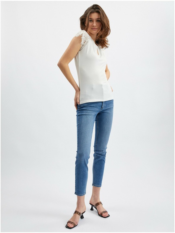 Orsay Bela ženska majica s čipkastim detajlom ORSAY