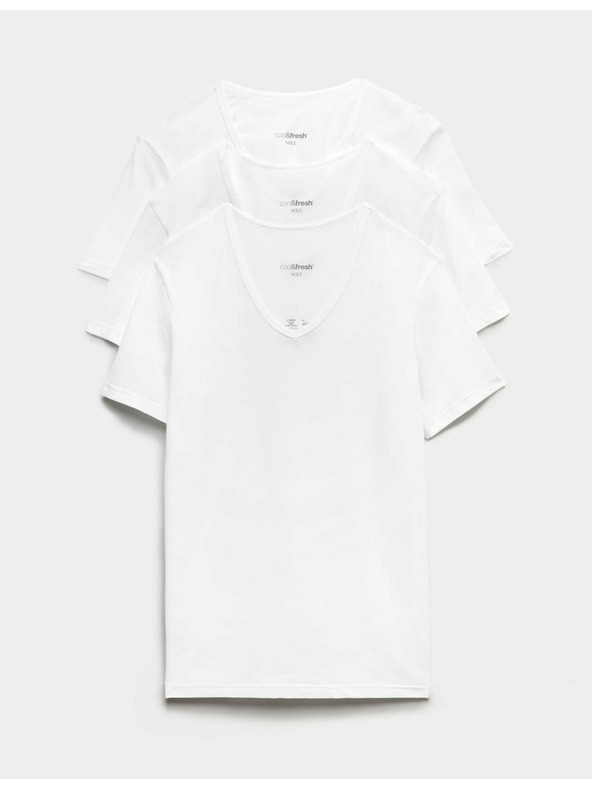 Marks & Spencer Komplet treh moških osnovnih majic v beli barvi s tehnologijo Marks & Spencer Cool & Fresh™